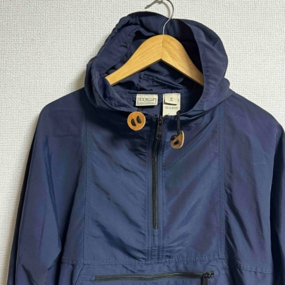 90s L.L. Bean Navy Hooded Anorak Jacket, Pullover Windbreaker